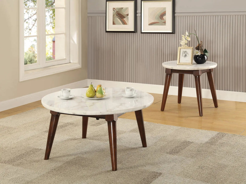 Gasha - Coffee Table - White Marble / Walnut by Unique Piece Furniture