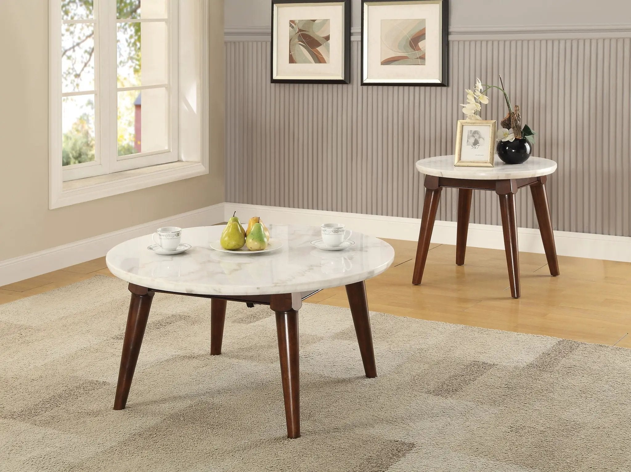 Gasha - Coffee Table - White Marble / Walnut by Unique Piece Furniture