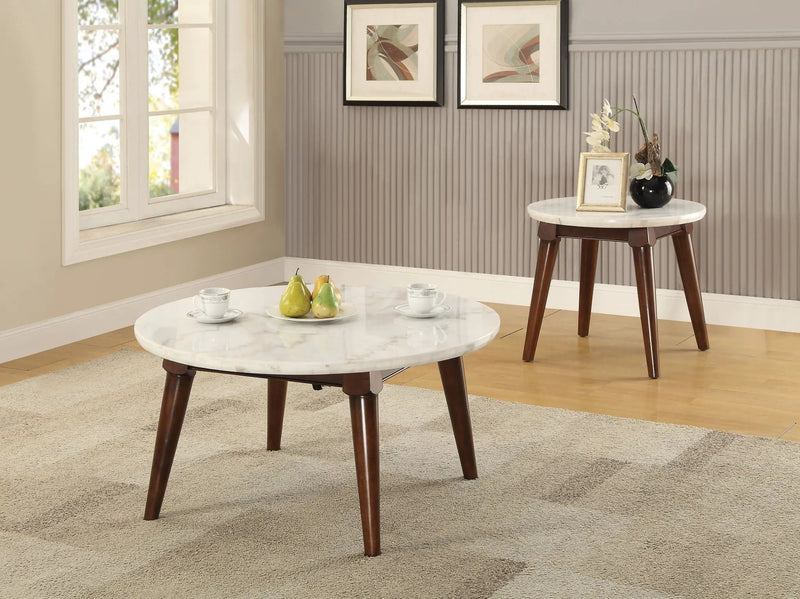 Gasha - Coffee Table - White Marble / Walnut by Unique Piece Furniture