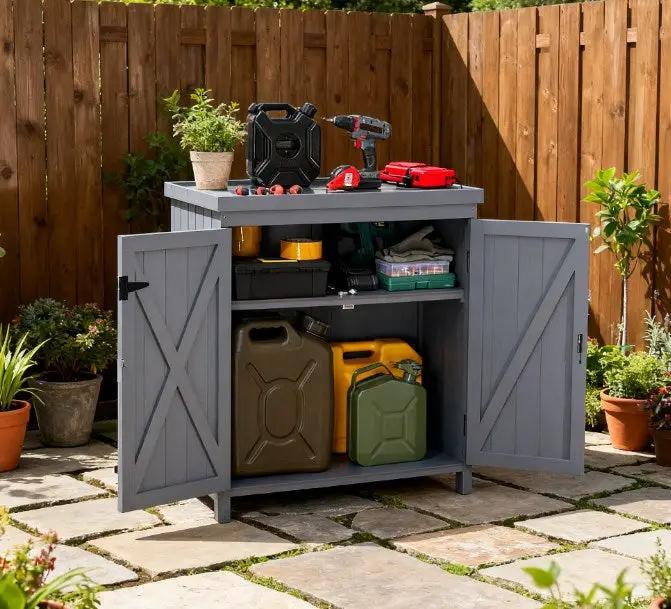 Tool Shed Outdoor Storage Cabinet with Galvanized Top and Two Shelves by HouseOfZazla