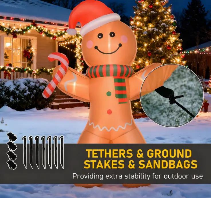 Outdoor Inflatable Gingerbread Man with Candy Cane by HouseOfZazla