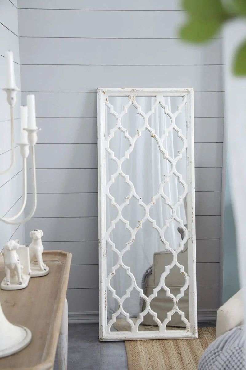 Distressed Floor Mirror, Full Body Mirror For Bathroom Bedroom Living Room - White by HouseOfZazla