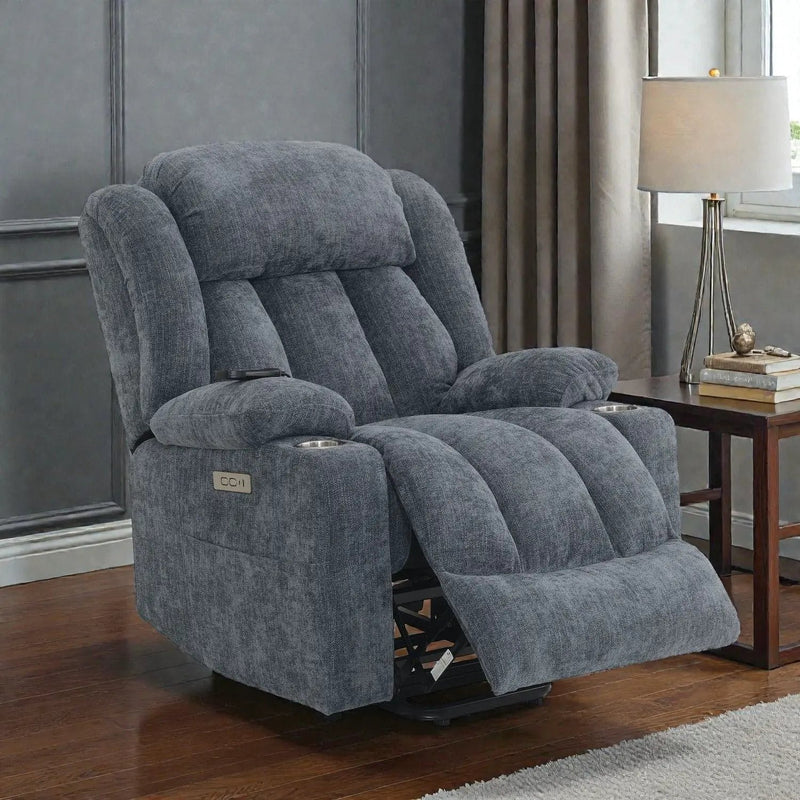 Power Motion Recliner With Lift Heating Massage Function - Blue by Unique Piece Furniture