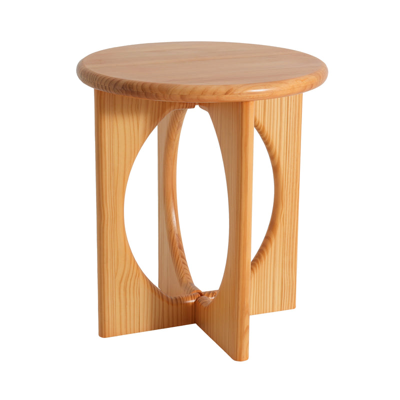 Natural Pine Wood Round End Table with Geometric Legs - Natural, photo 4 of 10
