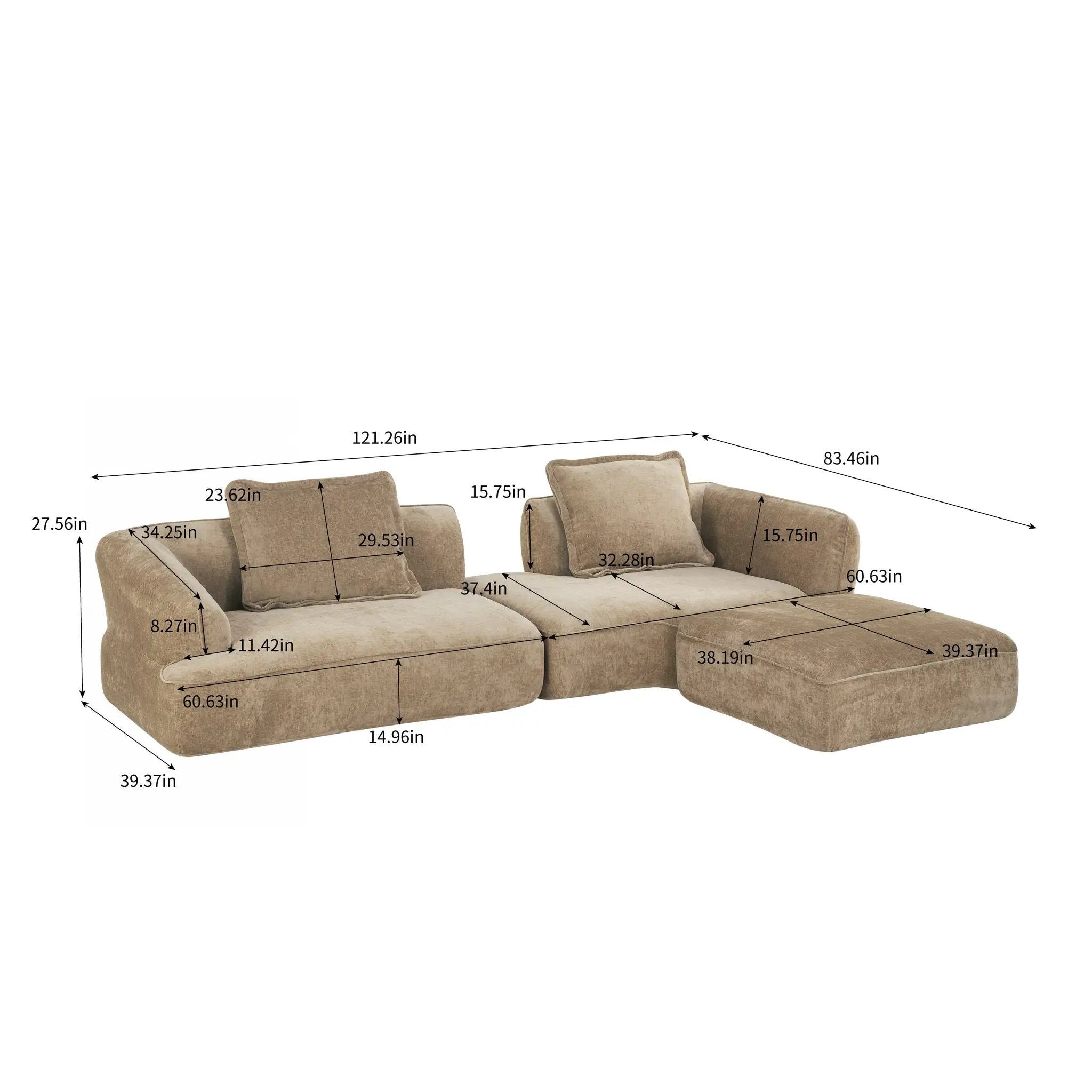 122" Modern L-Shaped Sectional Sofa with Chaise Lounge by HouseOfZazla