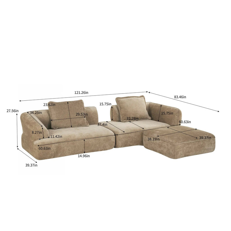 122" Modern L-Shaped Sectional Sofa with Chaise Lounge by HouseOfZazla