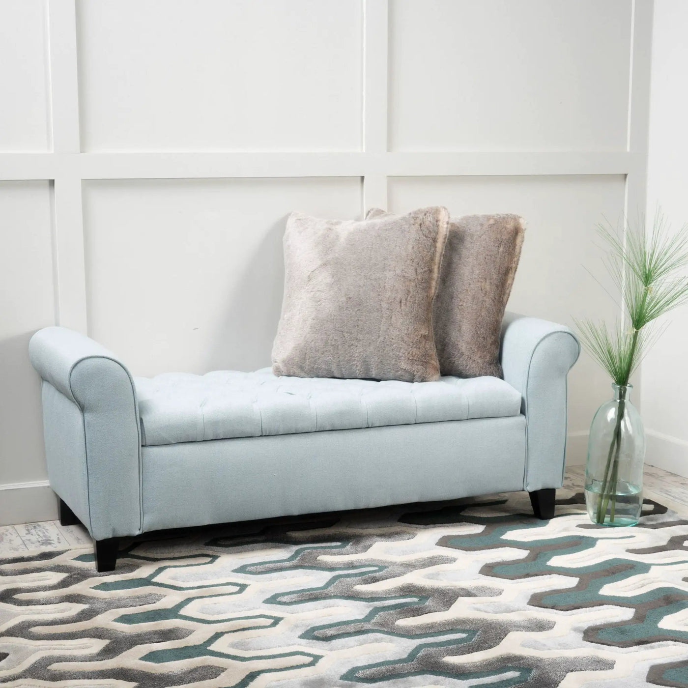 Hayes Contemporary Armed Storage Bench with Rolled Arms and Button Tufting by HouseOfZazla