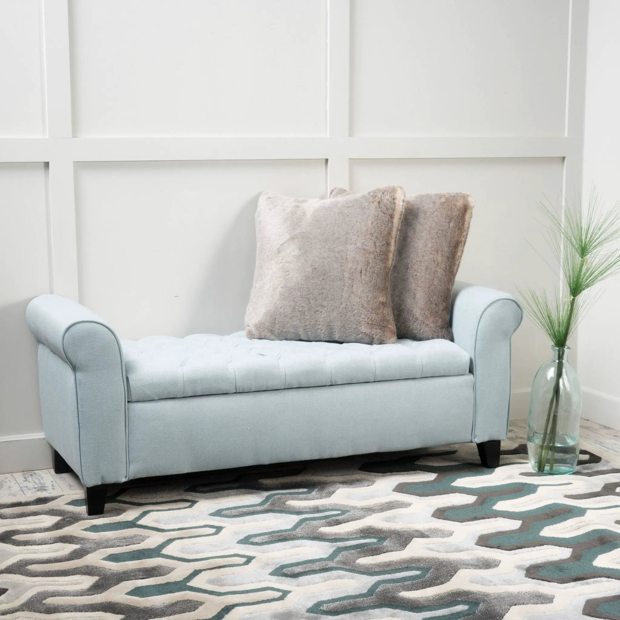 Hayes Contemporary Armed Storage Bench with Rolled Arms and Button Tufting by HouseOfZazla