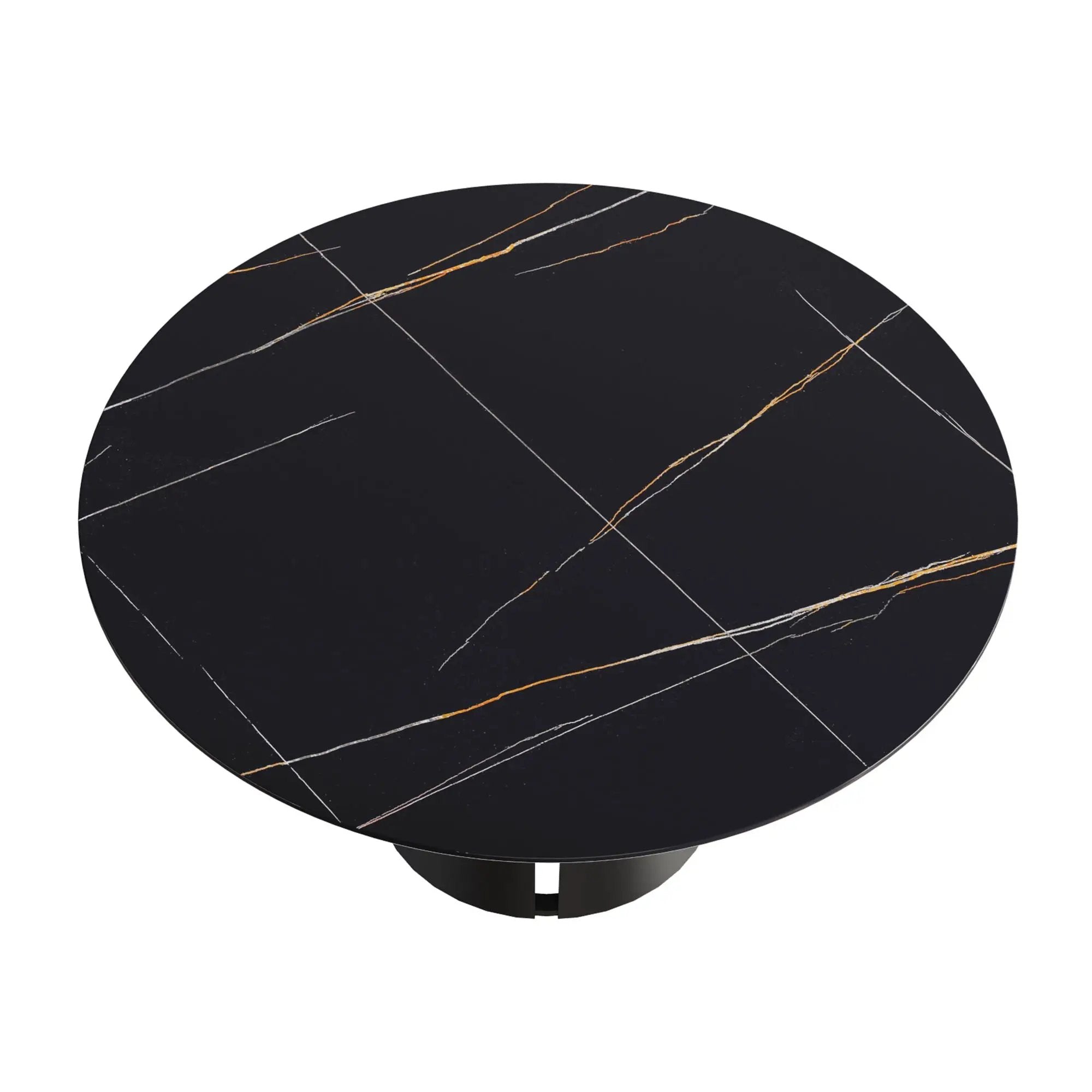 Modern Artificial Stone Round Carbon Steel Base Dining Table, Can Accommodate 6 People - Black / Gold by HouseOfZazla