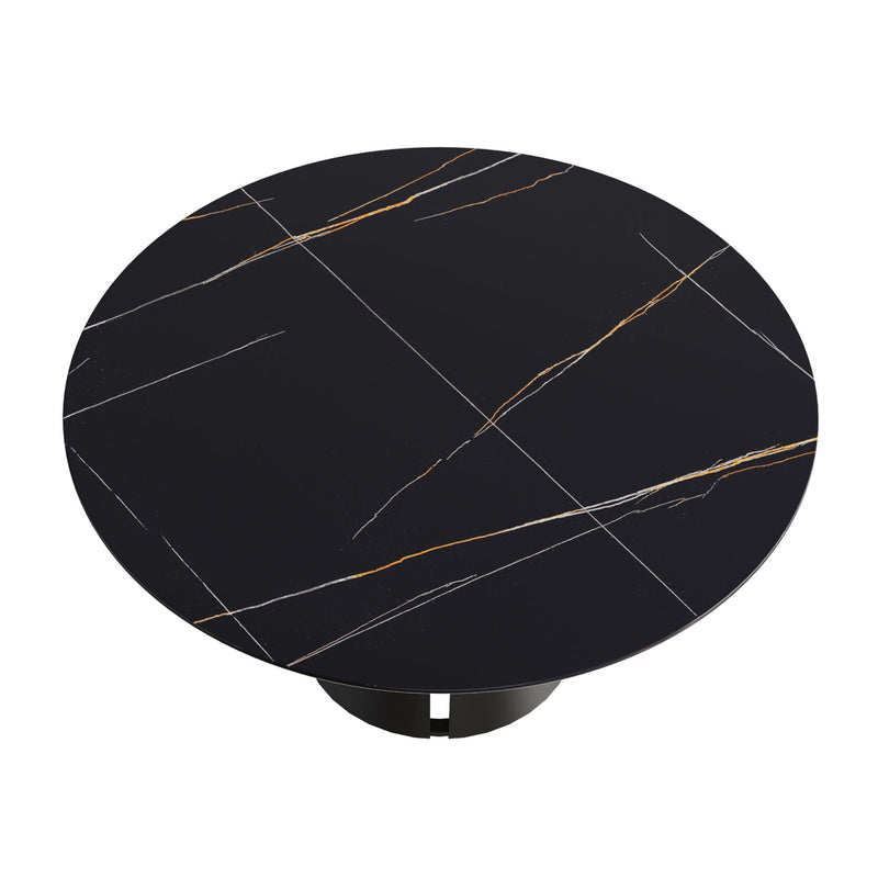 Modern Artificial Stone Round Carbon Steel Base Dining Table, Can Accommodate 6 People - Black / Gold by HouseOfZazla