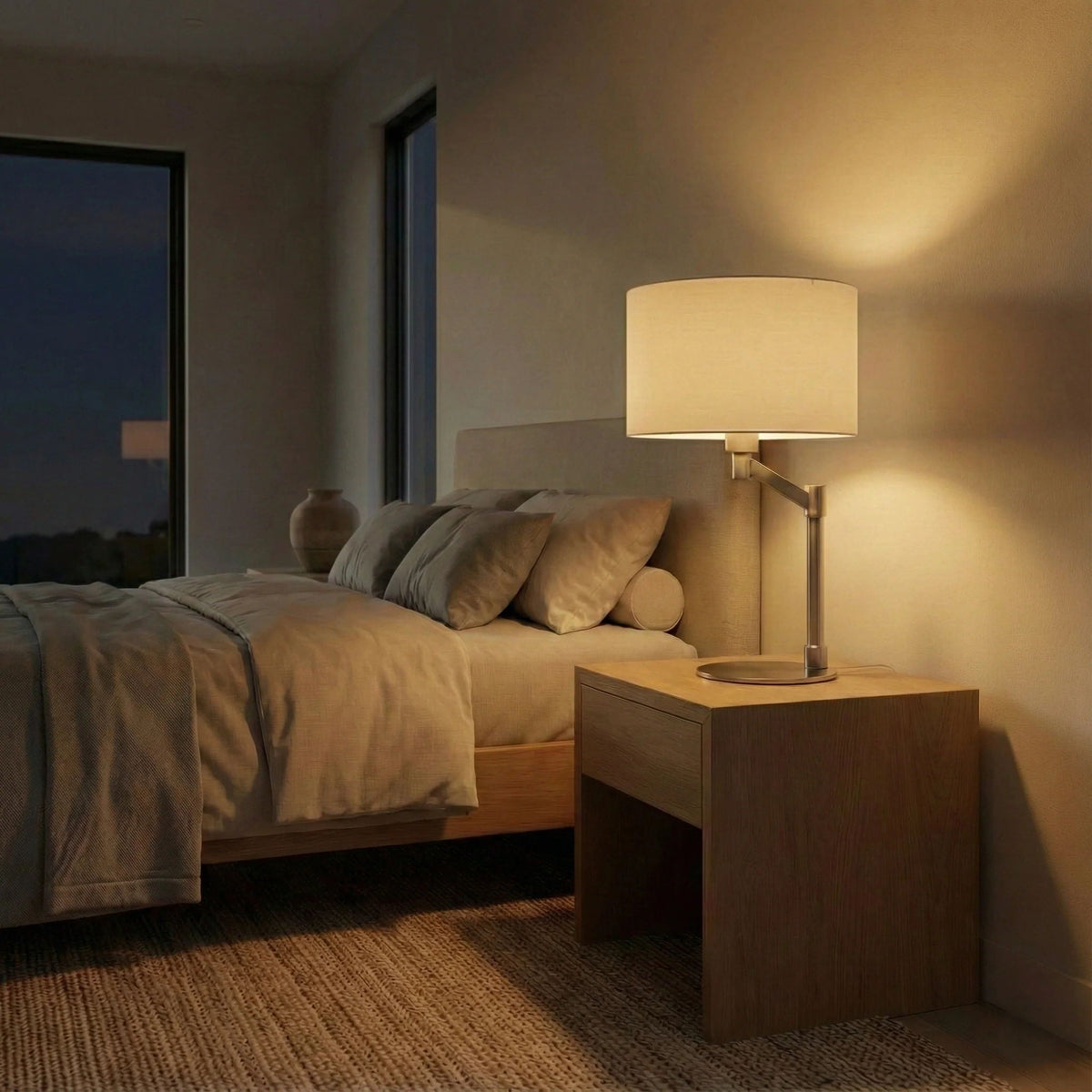Horizon - Table Lamp With On / Off Switch Curved Base Linen Shade - Brushed Nickel / Silver / White, photo 3 of 7