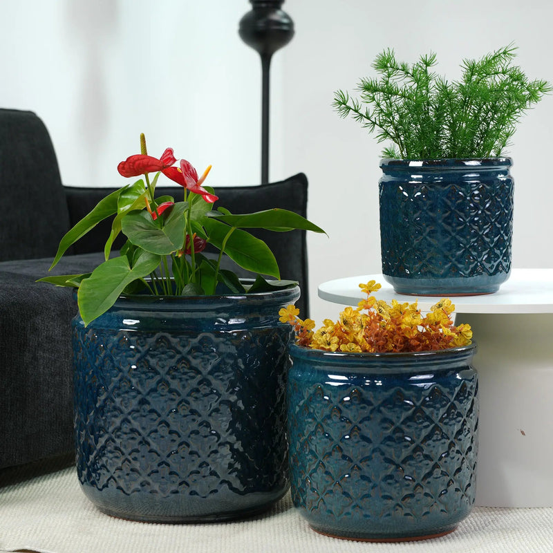 Handmade Ceramic Flower Pot Set of 3, 15/12/9 Inch Diameter by HouseOfZazla