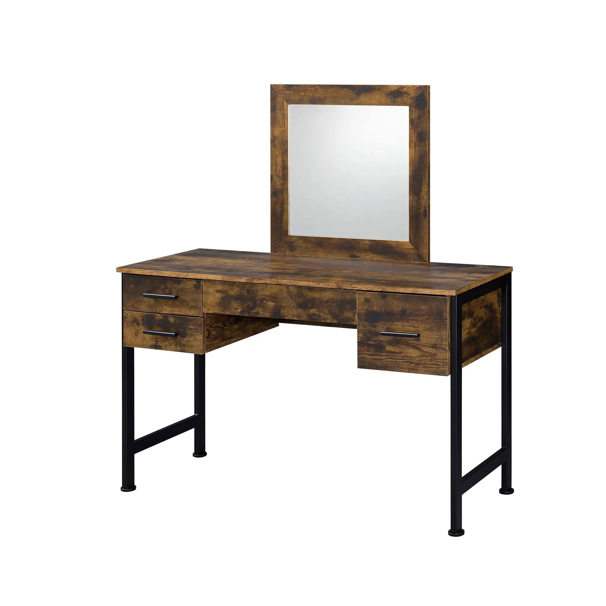 Juvanth - Vanity Desk & Mirror - Rustic Oak & Black by Unique Piece Furniture