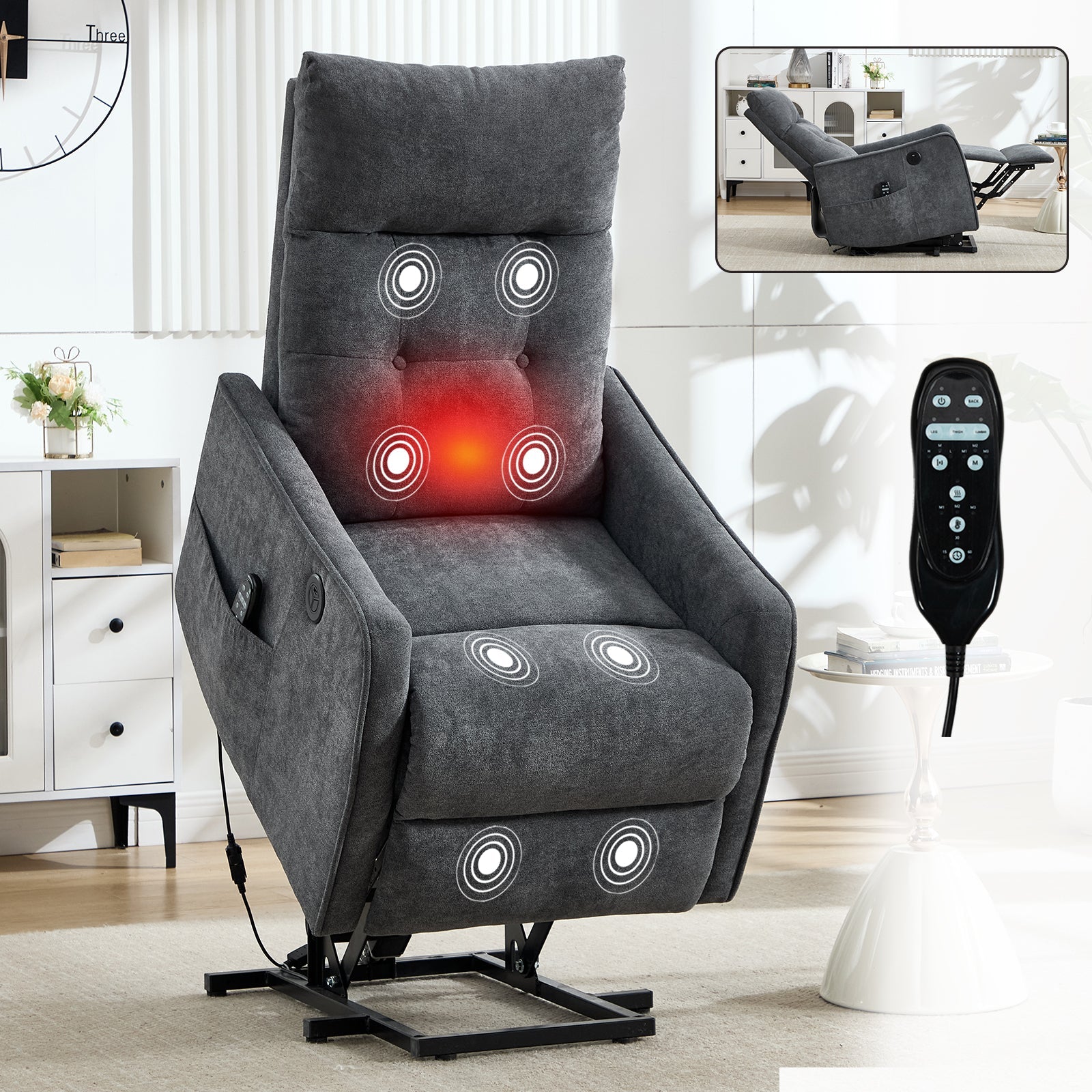 Grey Chenille Single Motor Power Lift Recliner Chair by HouseOfZazla