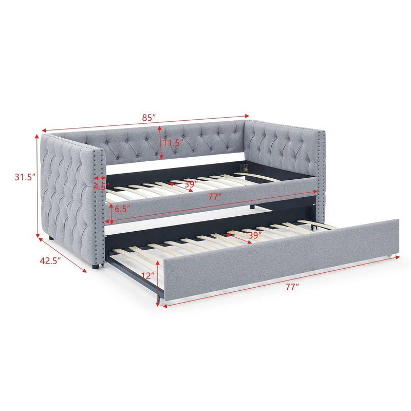 Inspired Upholstered Daybed With Trundle, Button Tufted by HouseOfZazla