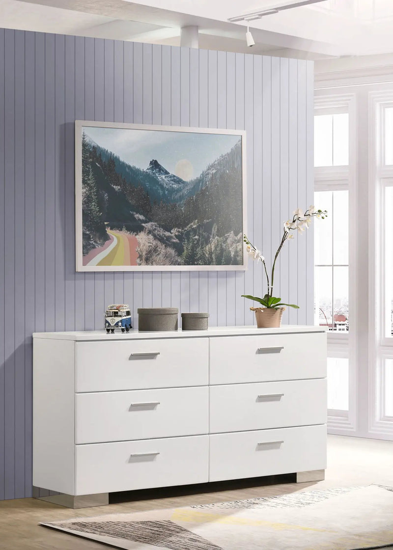 Felicity 6-drawer Dresser White High Gloss by Unique Piece Furniture