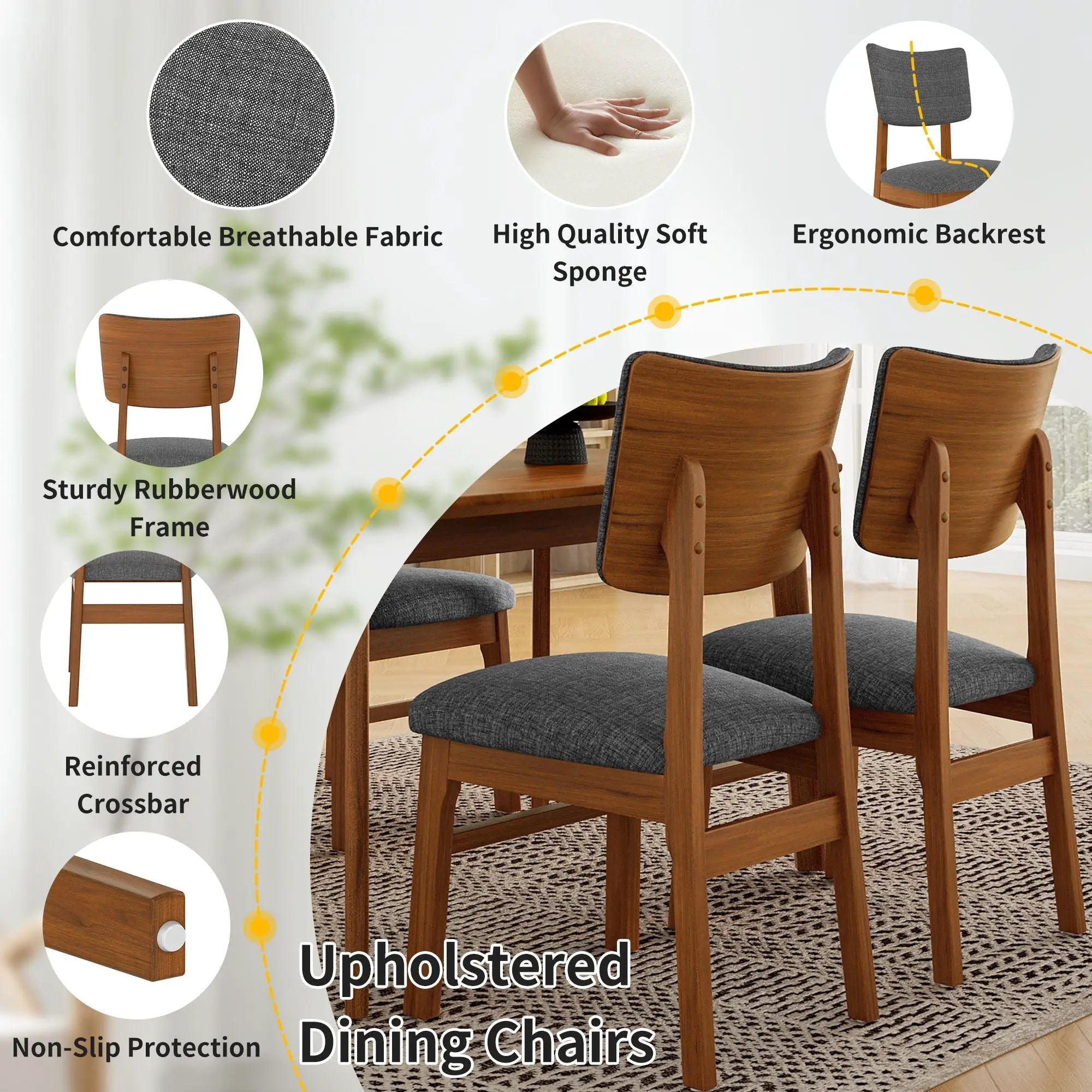 Dining Table Set For 4, Solid Wood Dining Table And Solid Wood Chairs, 5 Pieces Farmhouse Dining Table And 4 Upholstered Chairs - Brown / Gray by Unique Piece Furniture