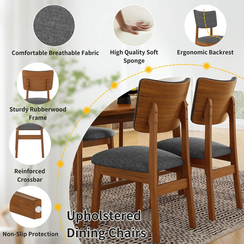 Dining Table Set For 4, Solid Wood Dining Table And Solid Wood Chairs, 5 Pieces Farmhouse Dining Table And 4 Upholstered Chairs - Brown / Gray by Unique Piece Furniture