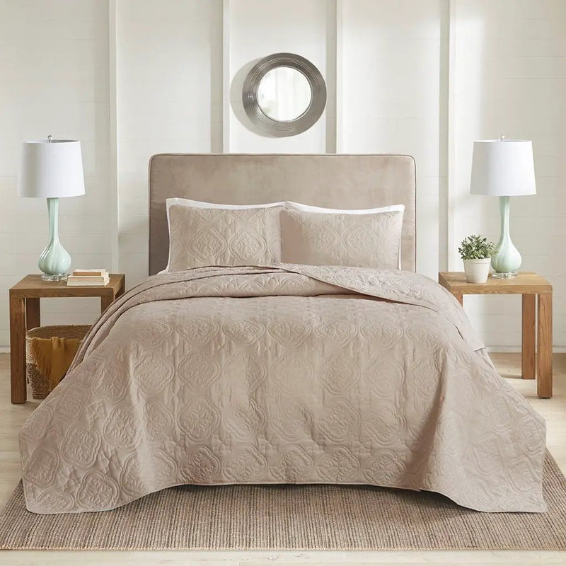 3 Piece Reversible Bedspread Set Khaki Full/Queen by HouseOfZazla