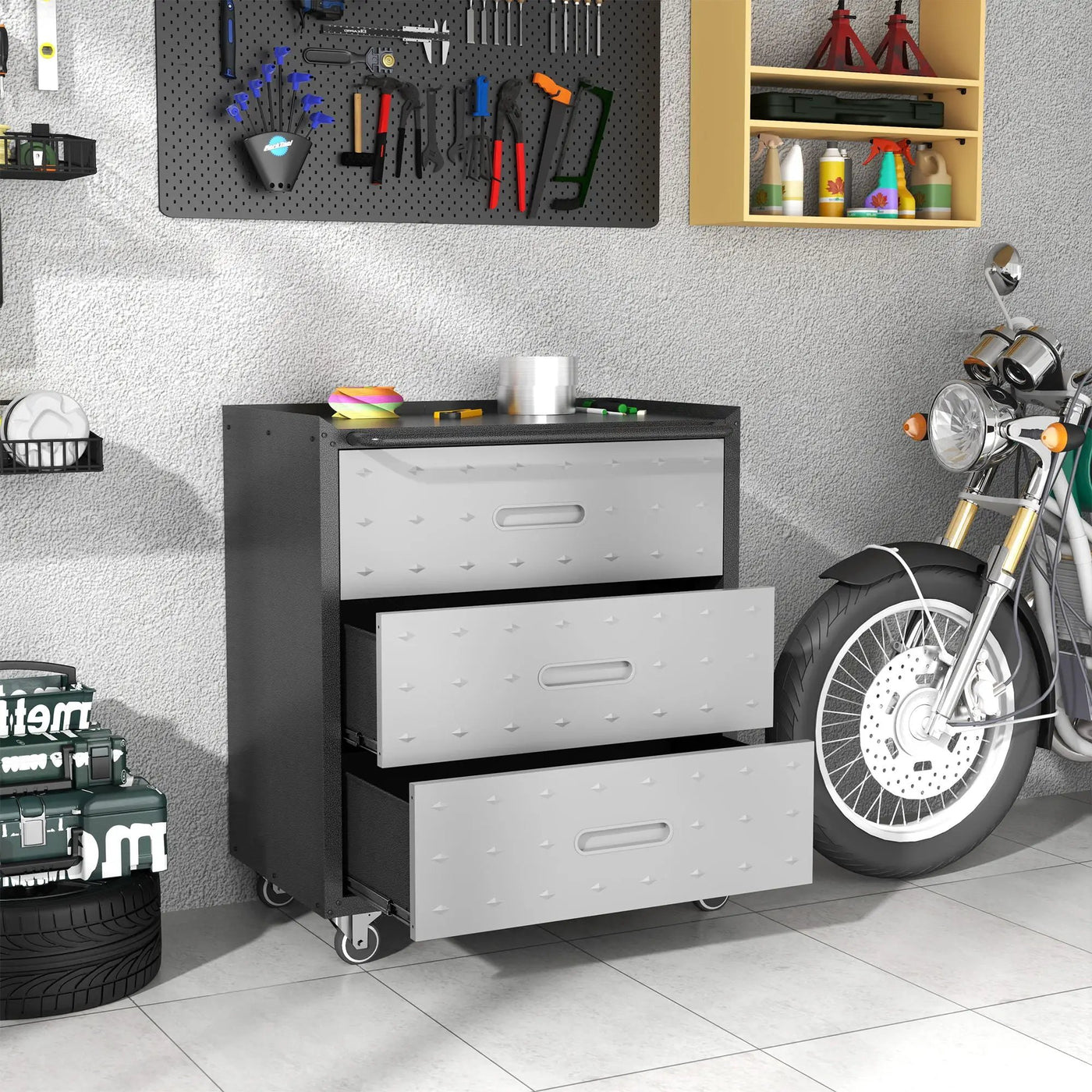 Heavy Duty Metal Storage Cabinet With Wheels 3 Drawer Tool Cabinet For Garage, Office, And Home Organizer Solutions by HouseOfZazla