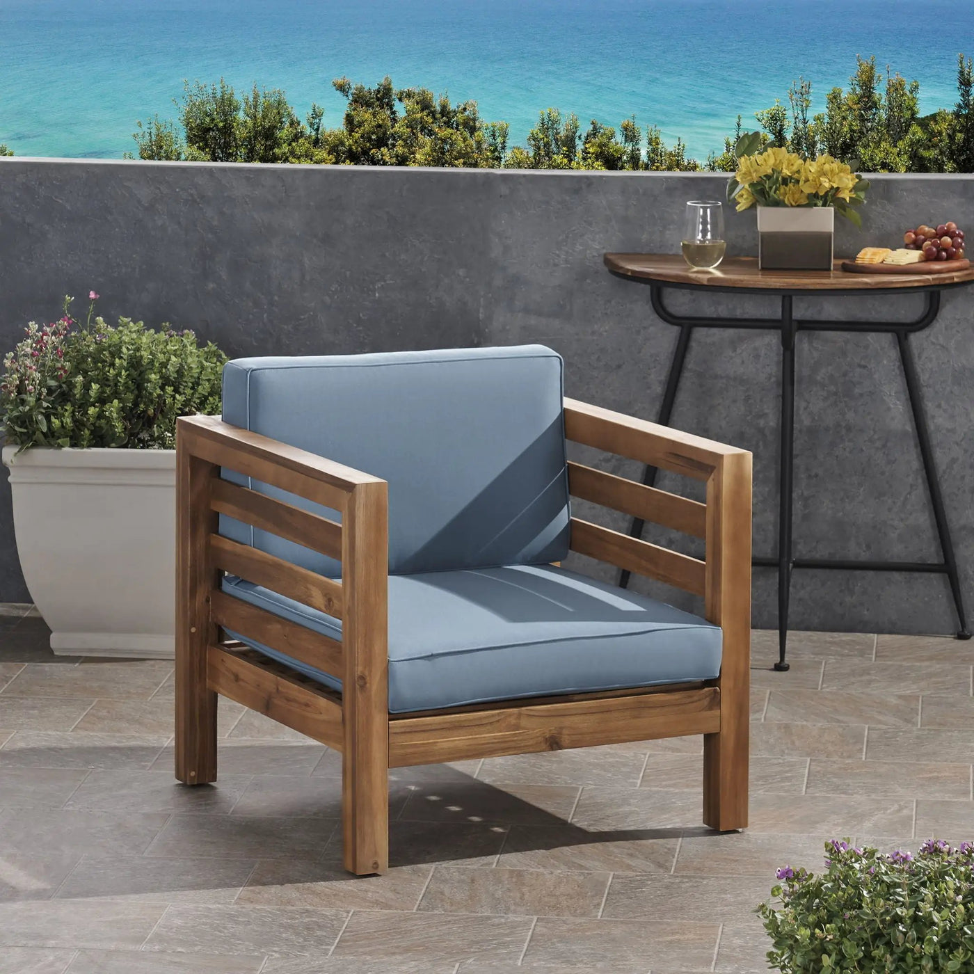 Outdoor Acacia Wood Patio Chair With Fabric Cushion by HouseOfZazla