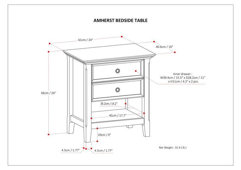 Amherst - Bedside Table, Handcrafted by Unique Piece Furniture