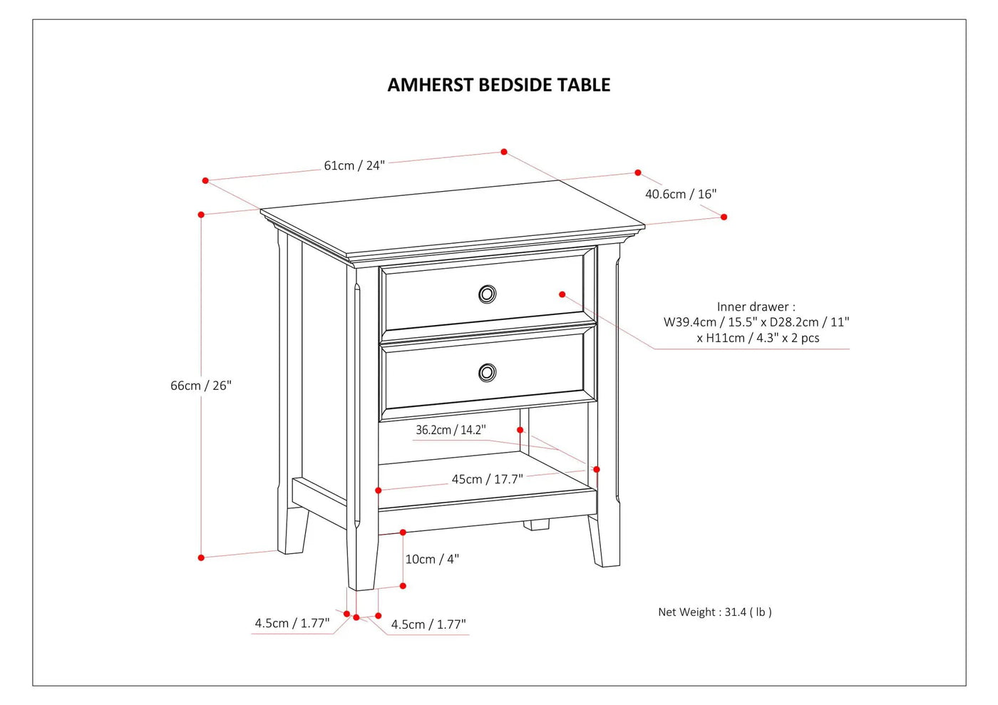 Amherst - Bedside Table, Handcrafted by HouseOfZazla