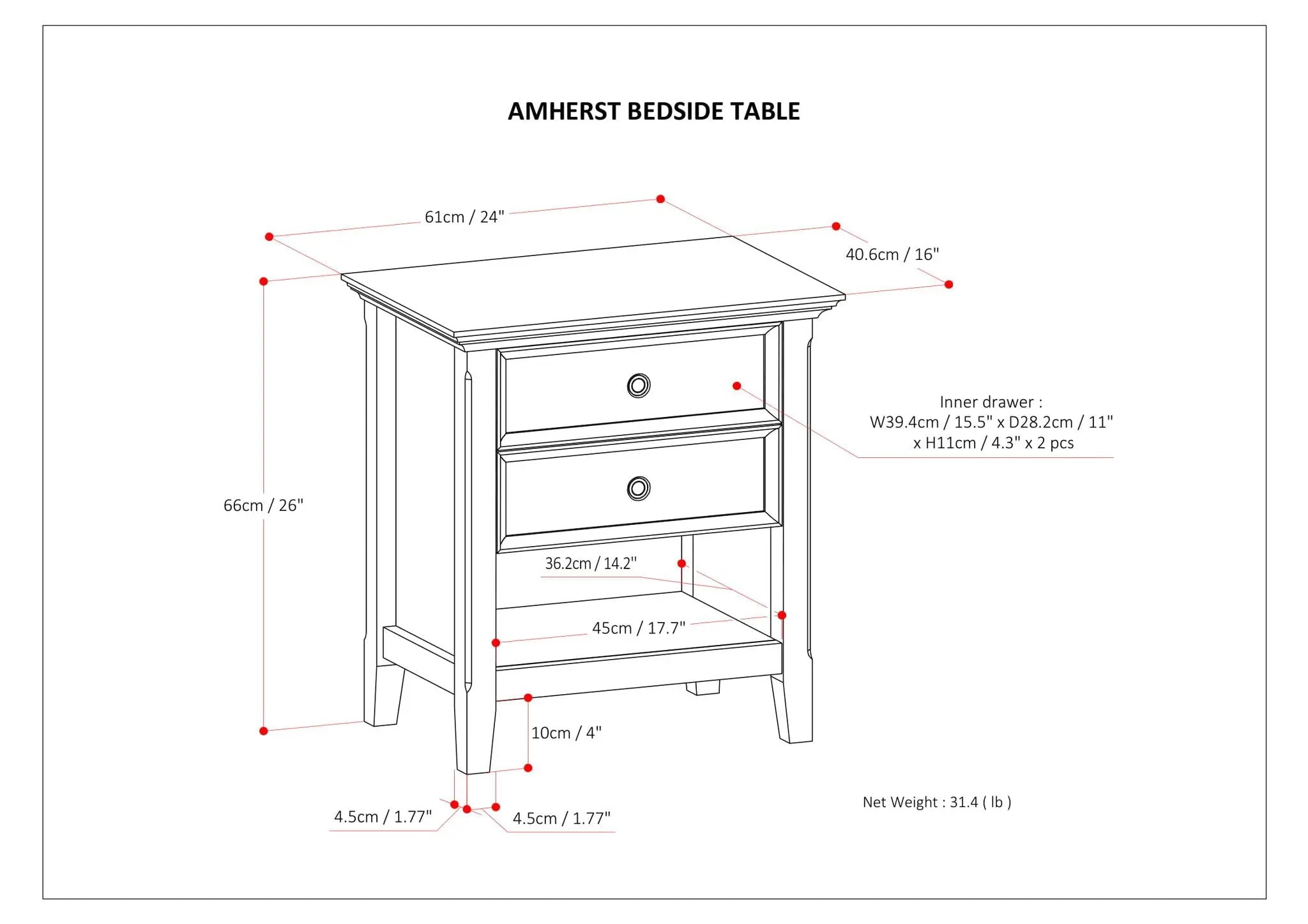 Amherst - Bedside Table - Russet Brown by HouseOfZazla