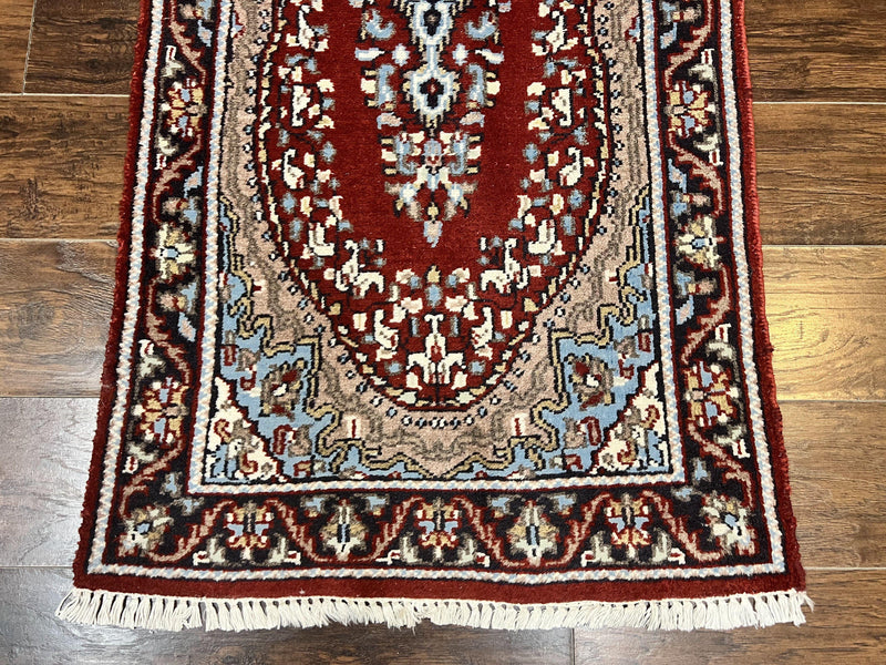 Indo Persian Runner Rug 2.8 x 14.8, Long Indo Kirman Hallway Rug, Red Floral Wool Vintage Handmade Oriental Runner by Jewel Rugs