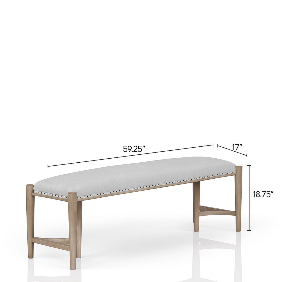 Sand Upholstered Bench with Nailhead Trim - 59.25" W, photo 2 of 5