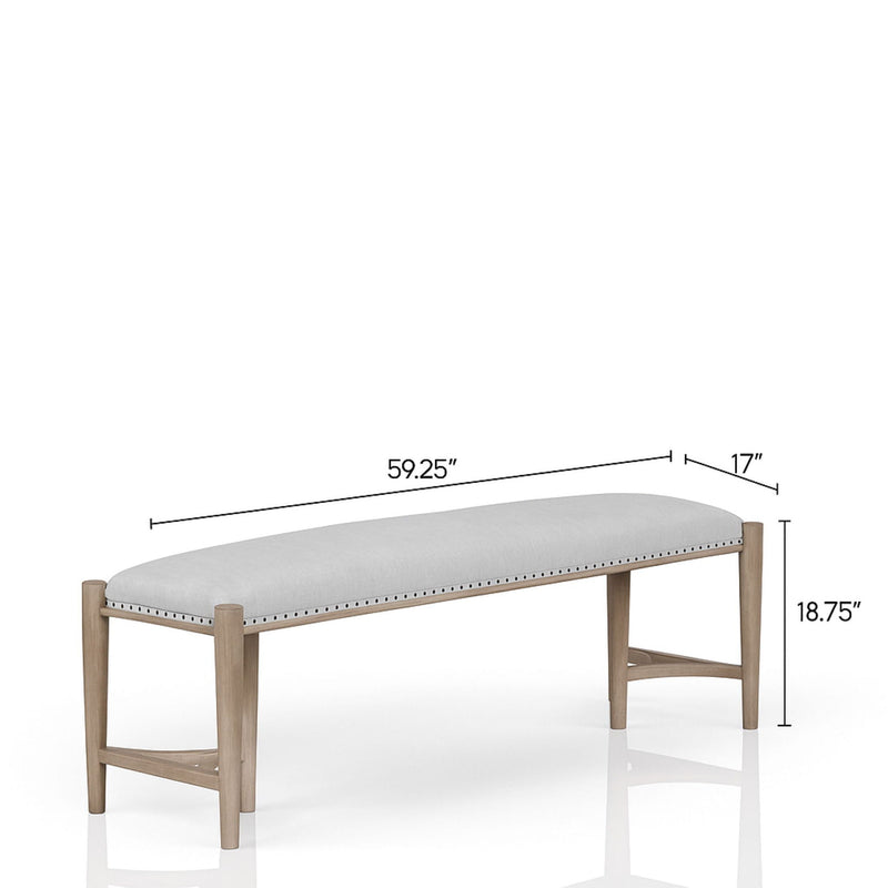 Sand Upholstered Bench with Nailhead Trim - 59.25" W, photo 2 of 5