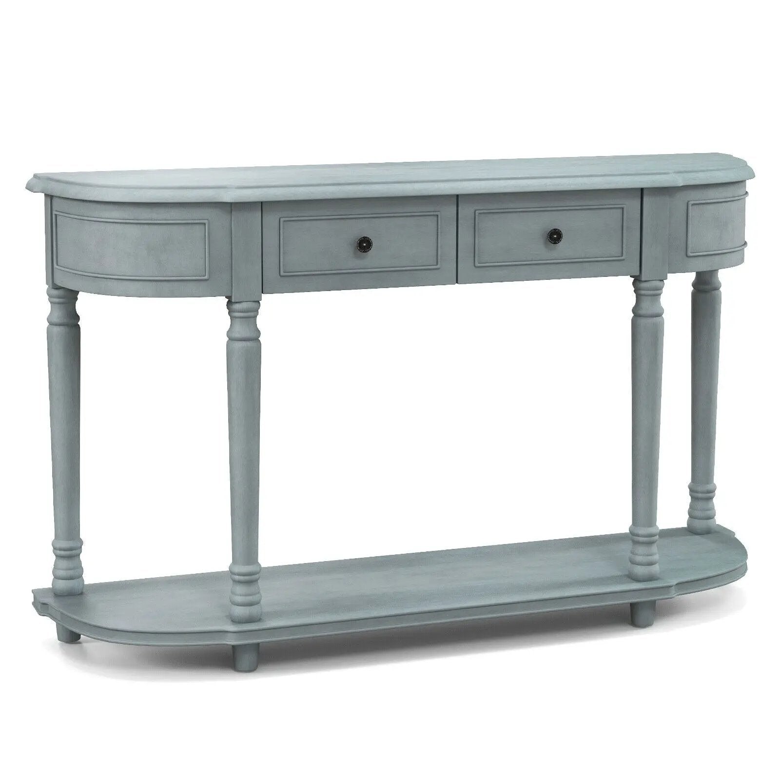 52 Inch Retro Console Table with 2 Drawers and Open Shelf Entryway Sofa Table-Blue by DirectDeals