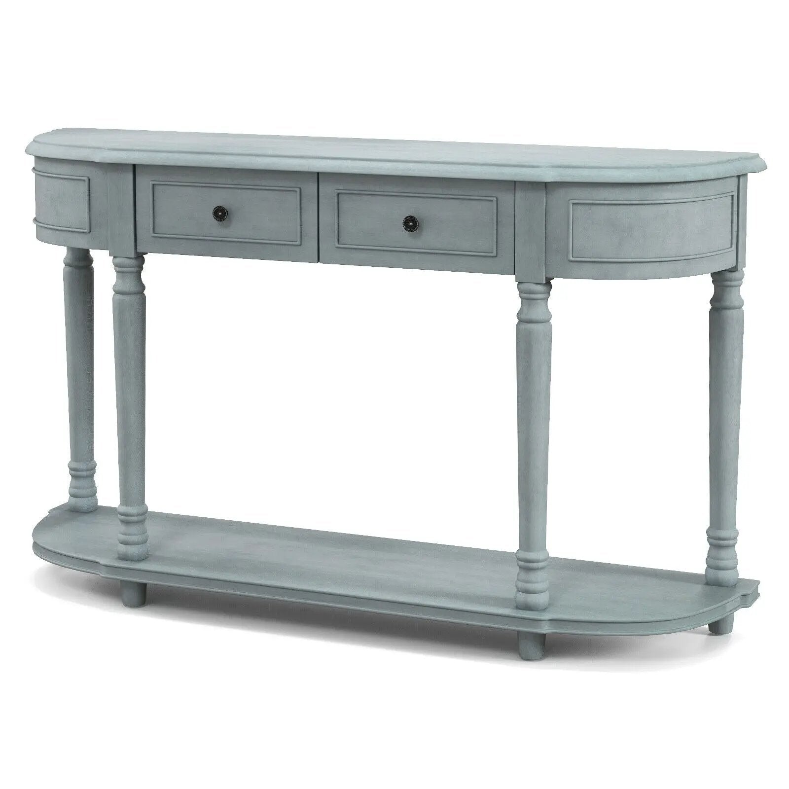 52 Inch Retro Console Table with 2 Drawers and Open Shelf Entryway Sofa Table-Blue by DirectDeals