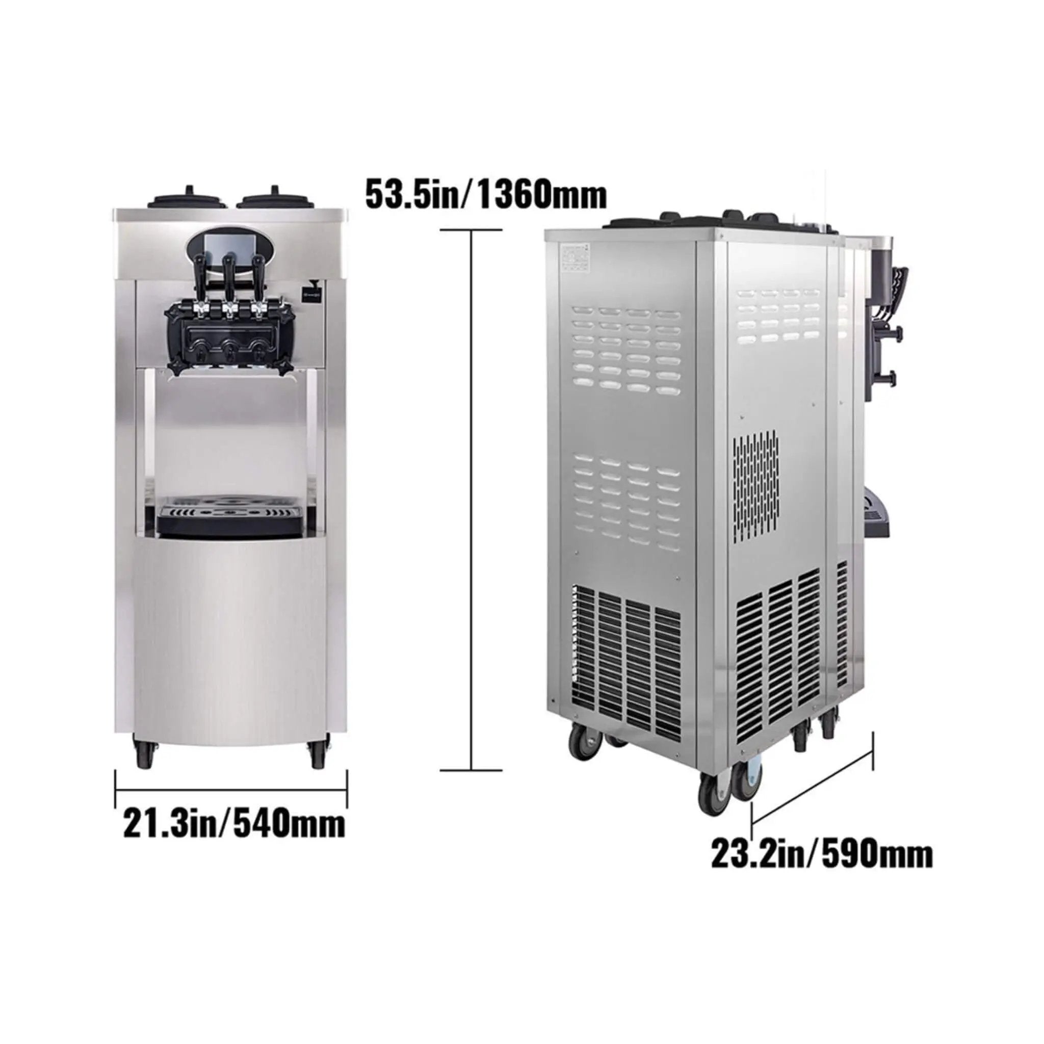 53-Inch Freestanding 3-Flavors Commercial Soft Serve Yogurt Ice Cream Machine Maker With Auto Clean (SAK74031) by SAKSBY WHOLESALE