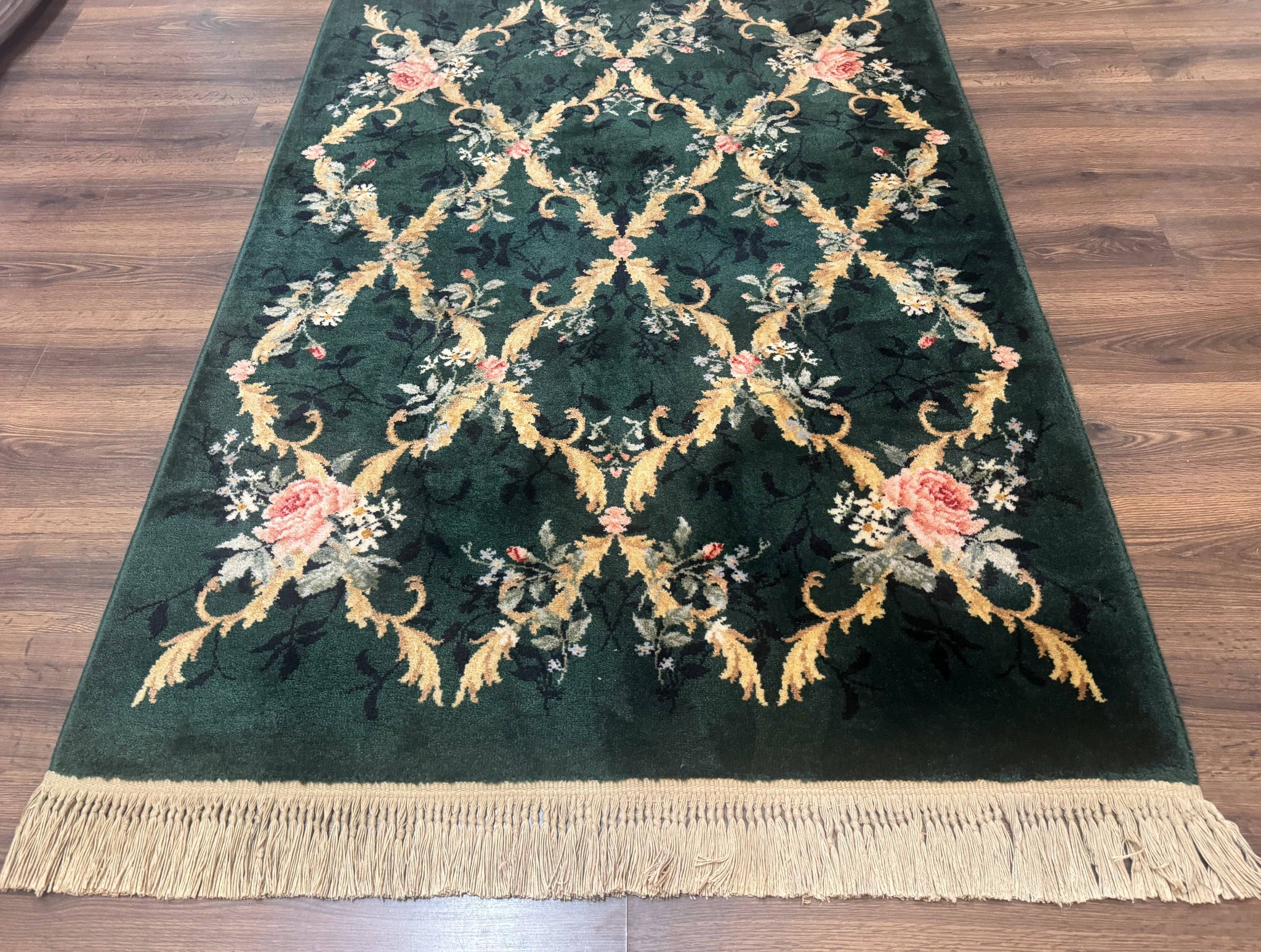 Karastan Garden of Eden Rug 4x6, Green Savonnerie 509/1733, Original Discontinued Vintage Karastan Carpet by Jewel Rugs