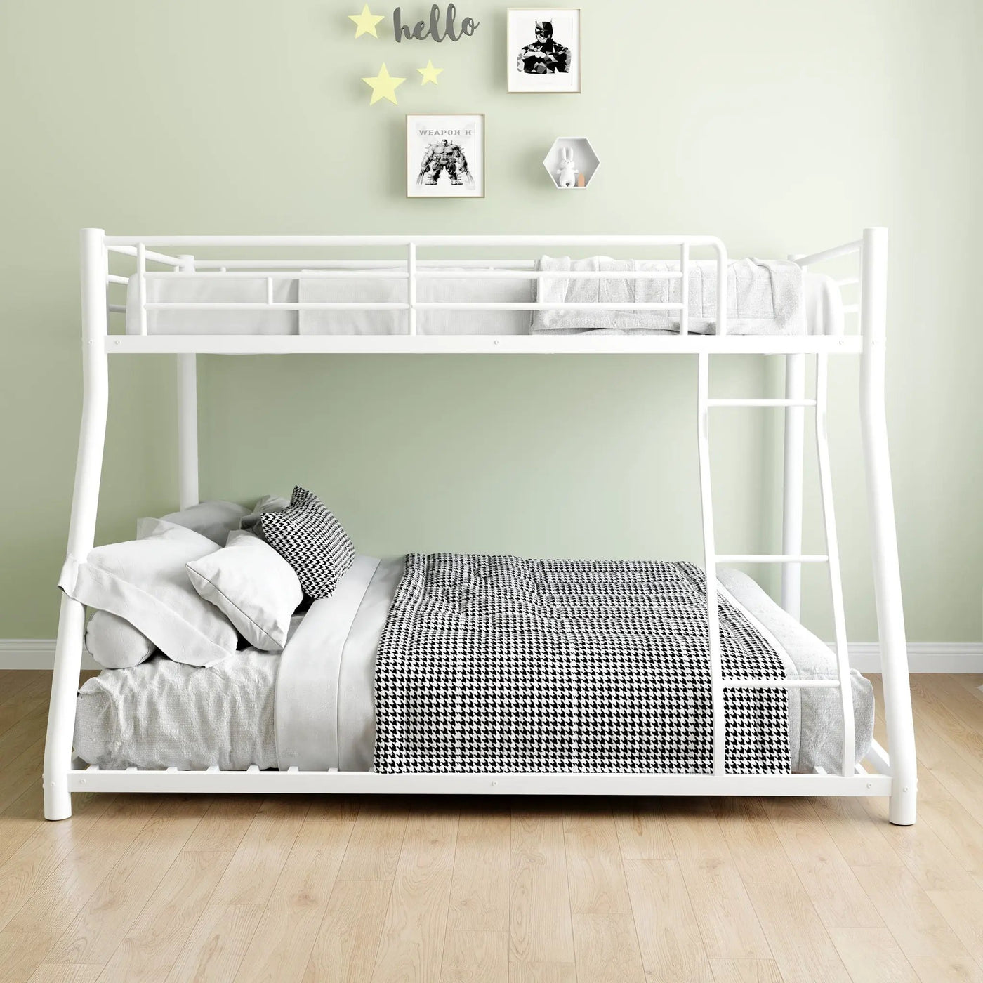 Bunk Bed Frame With Ladder And Guardrail, Heavy Duty Noise Free Design Metal Construction by HouseOfZazla