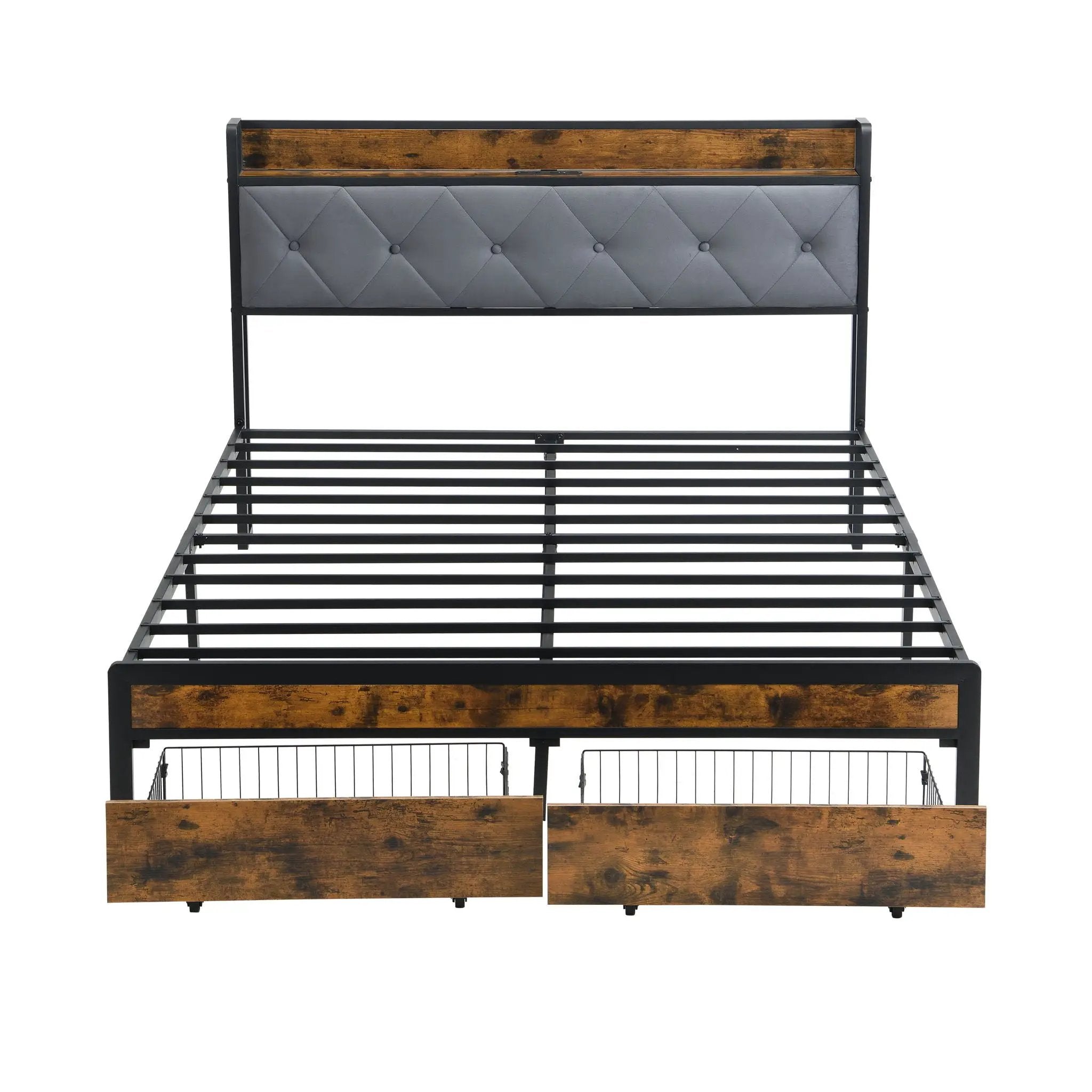 Modern Bed Frame With LED Lights, Upholstered Headboard, USB Charging by Unique Piece Furniture
