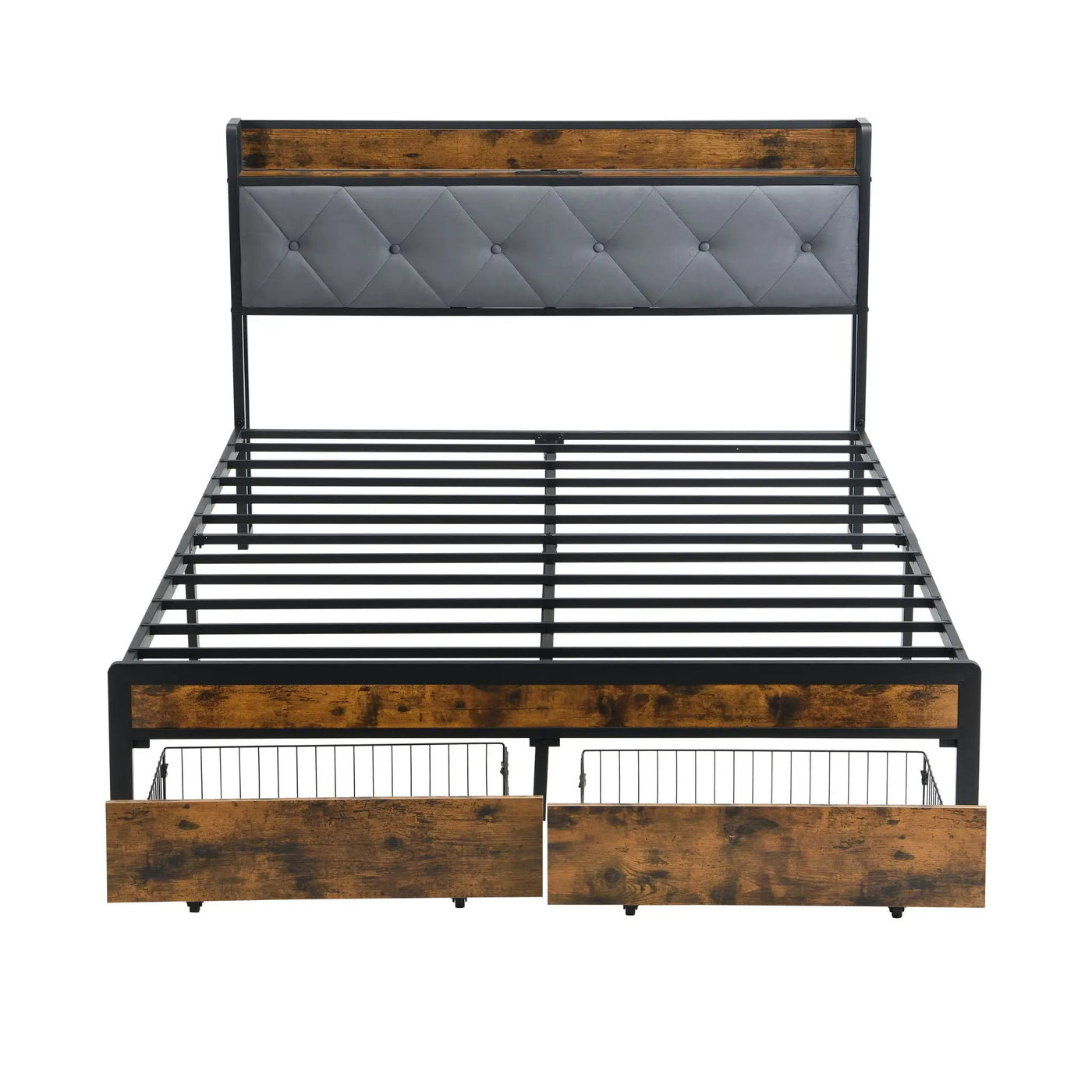 Modern Bed Frame With LED Lights, Upholstered Headboard, USB Charging by HouseOfZazla