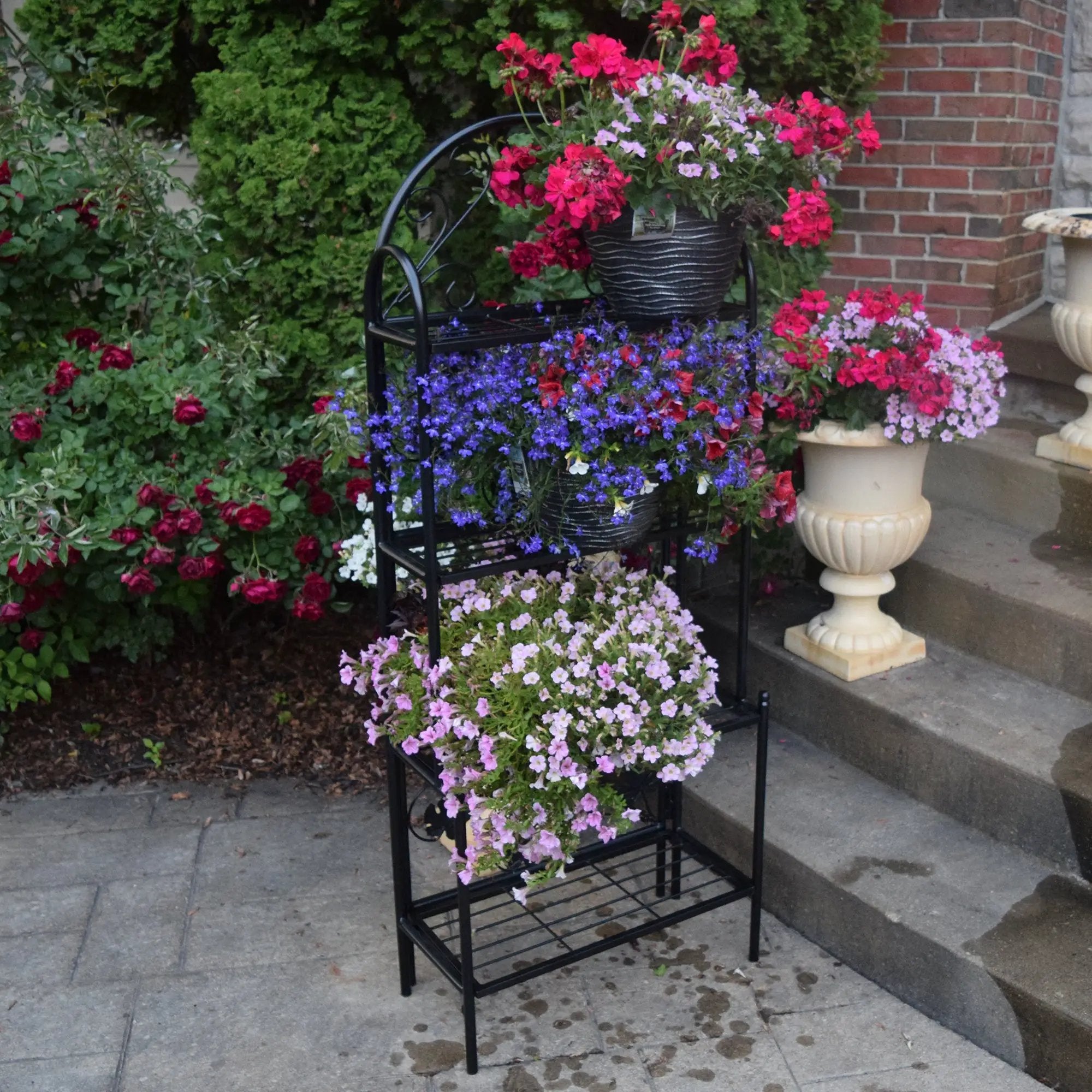 4-Tier Black Bakers Rack Plant Stand with Leaves by Sharicks