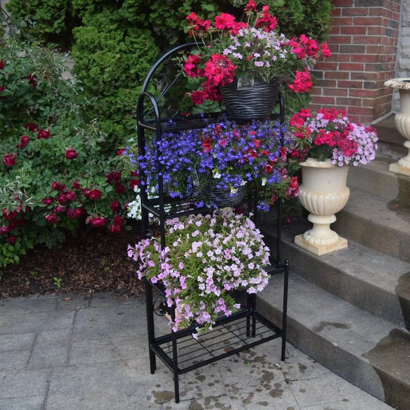 4-Tier Black Bakers Rack Plant Stand with Leaves by Sharicks