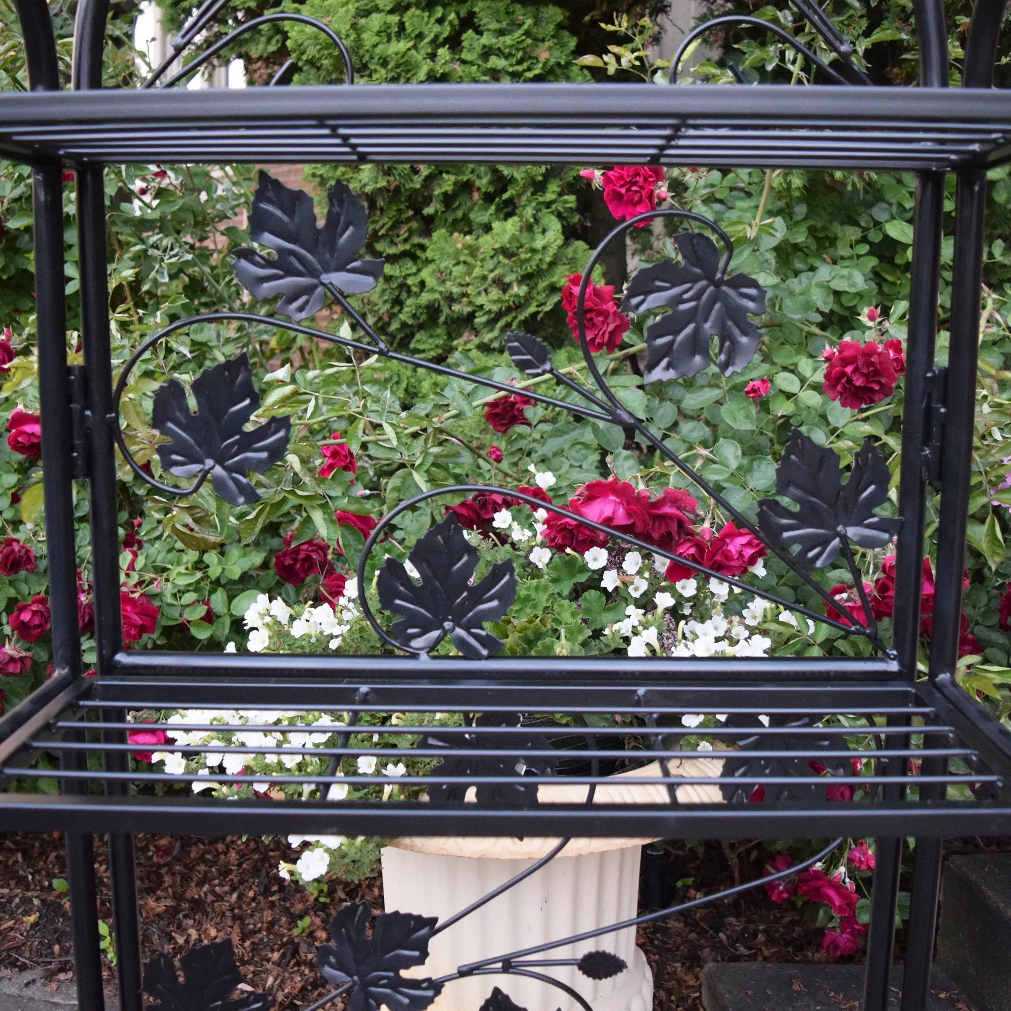 4-Tier Black Bakers Rack Plant Stand with Leaves by Sharicks