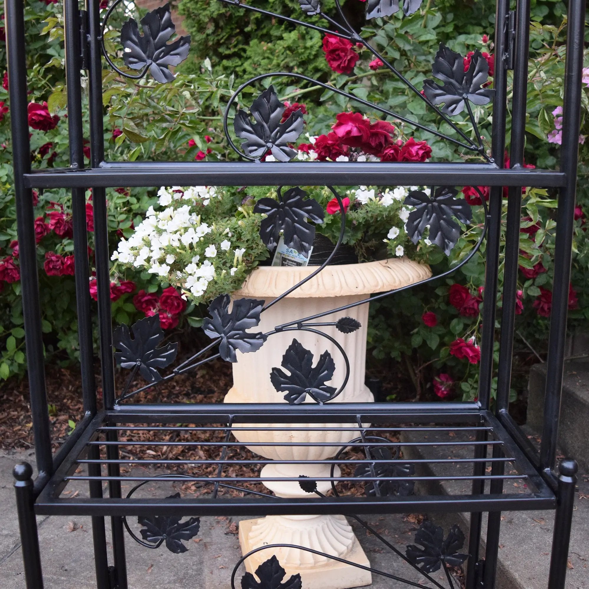 4-Tier Black Bakers Rack Plant Stand with Leaves by Sharicks