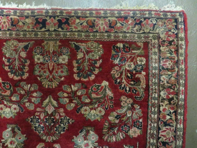 Red Persian Sarouk Rug 3x5, Antique Persian Carpet 1920s, Hand Knotted, Floral, Wool, Oriental Rug, Handmade Rug by Jewel Rugs