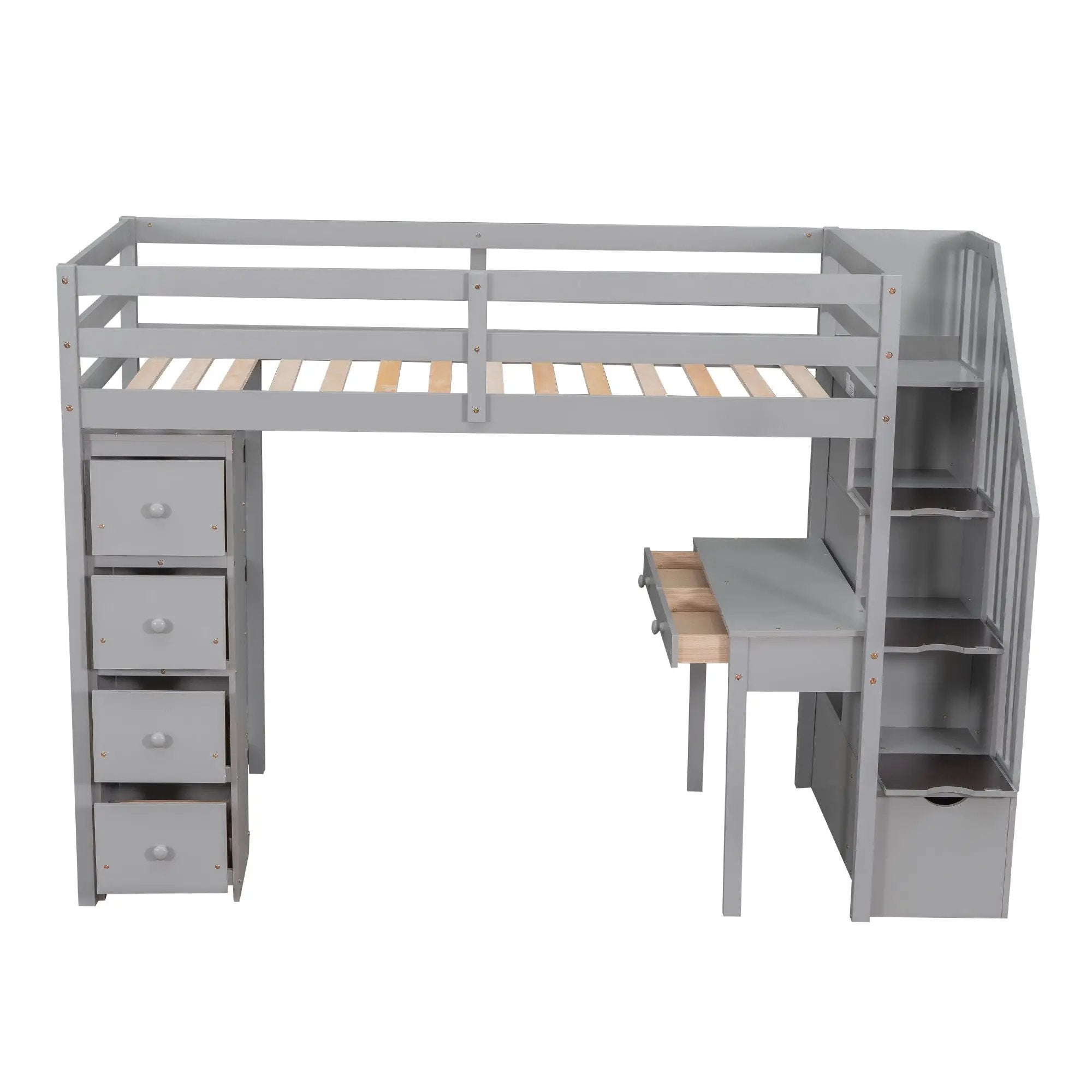 Loft Bed With Storage Drawers, Desk And Stairs With Shelves by HouseOfZazla