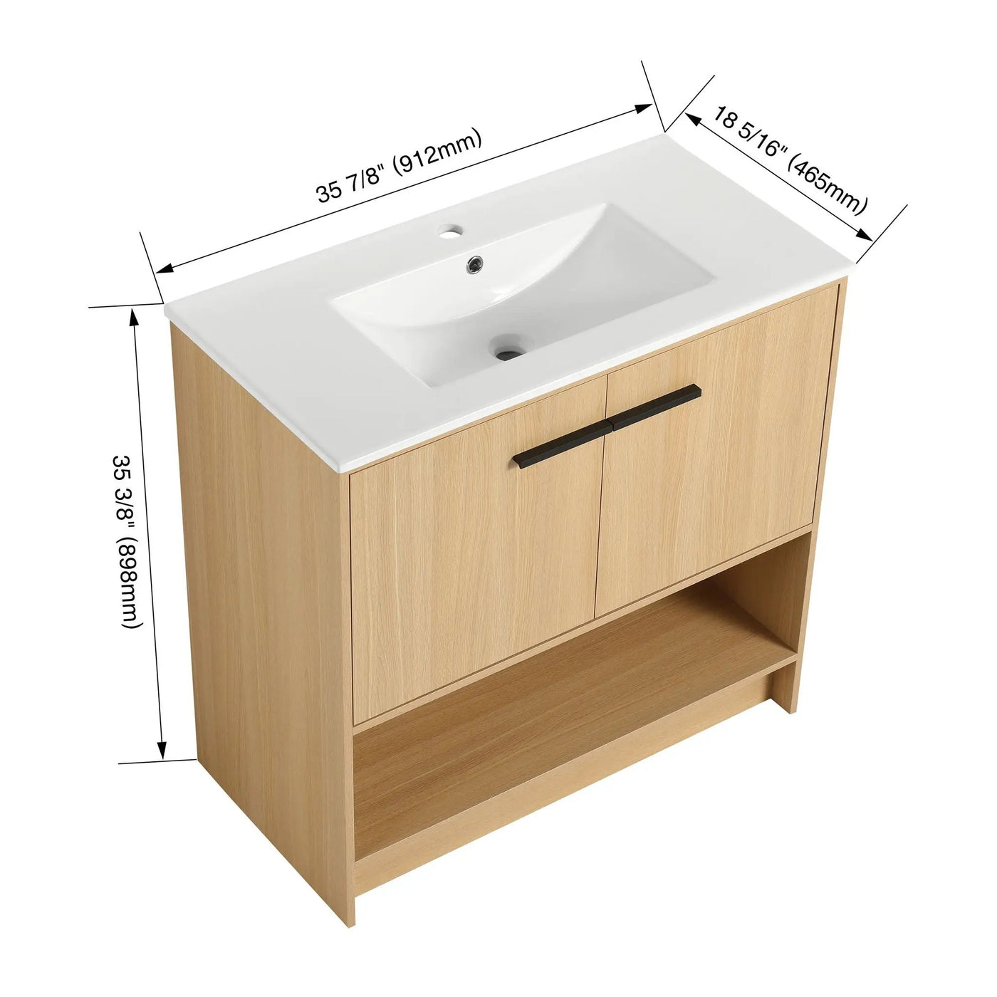 Modern Bathroom Vanity With Ceramic Sink, Freestanding Cabinet, Soft Closing Doors by HouseOfZazla