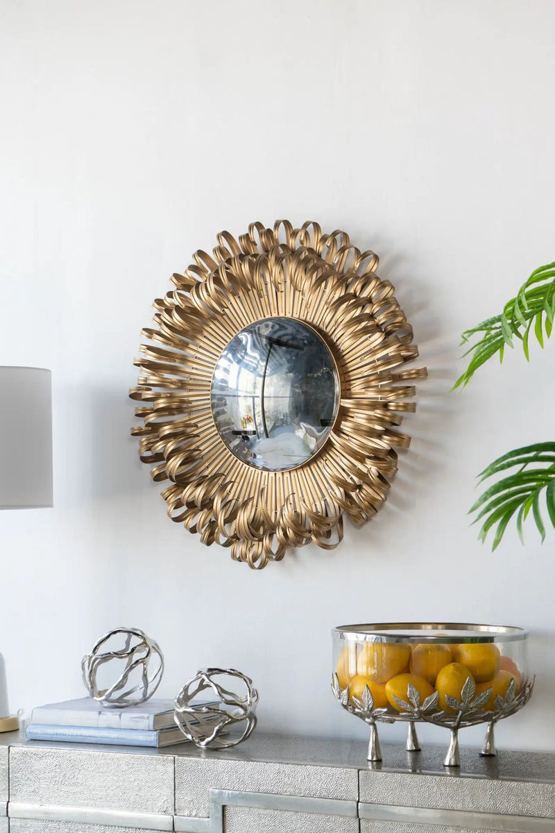 Sunburst Design Wall Mirror Decorative en For Entryway, Modern Living Room - Gold by HouseOfZazla