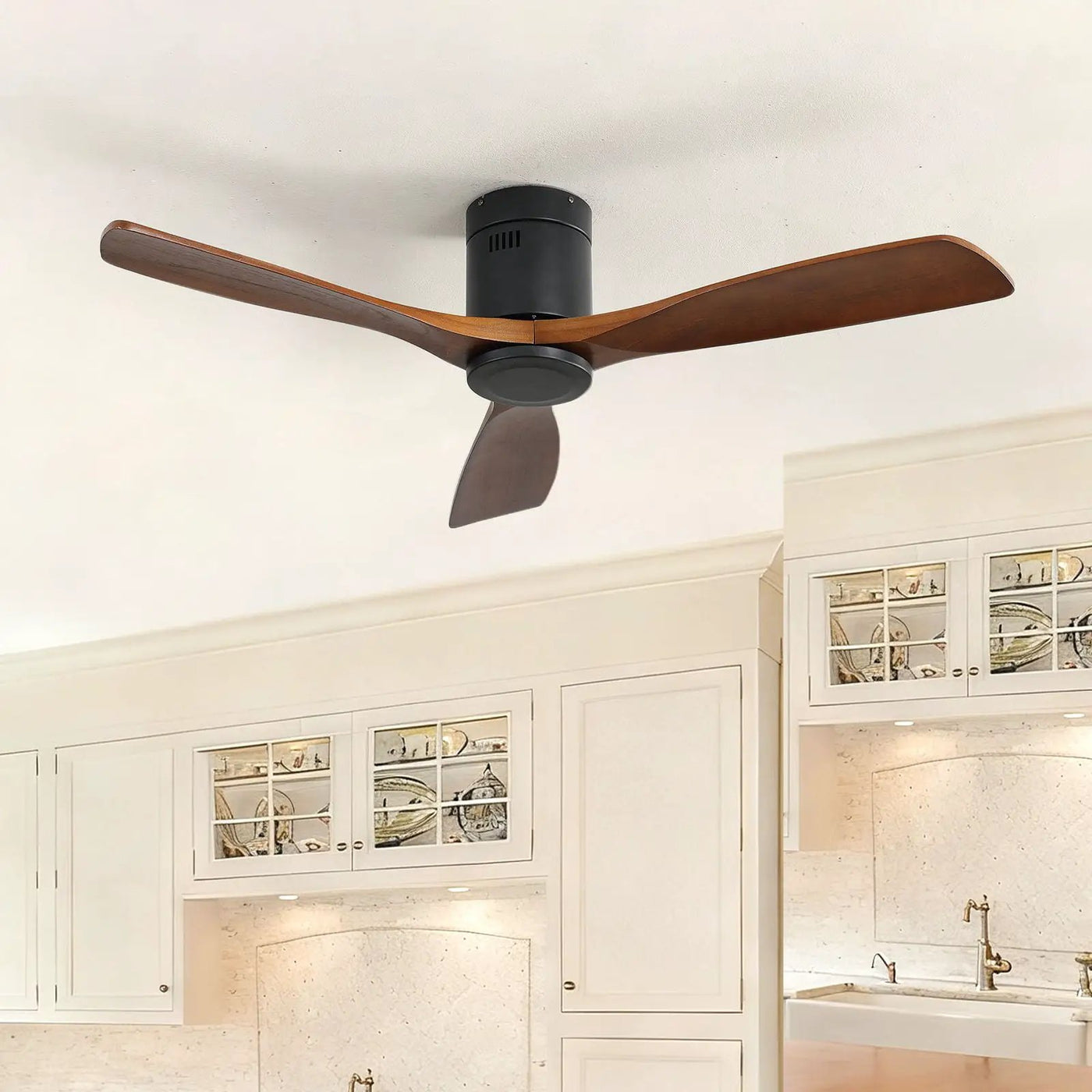 Low Profile Ceiling Fan DC, 3 Blade, Noiseless Reversible Motor, Remote Control by HouseOfZazla