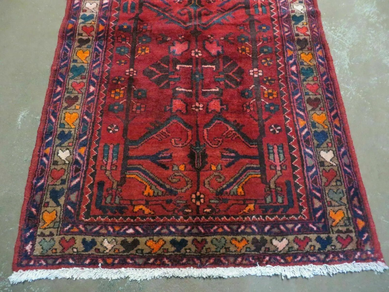 Antique Persian Hamadan Runner 3.4 x 9.7 - Wool, Red and Navy Blue by Jewel Rugs