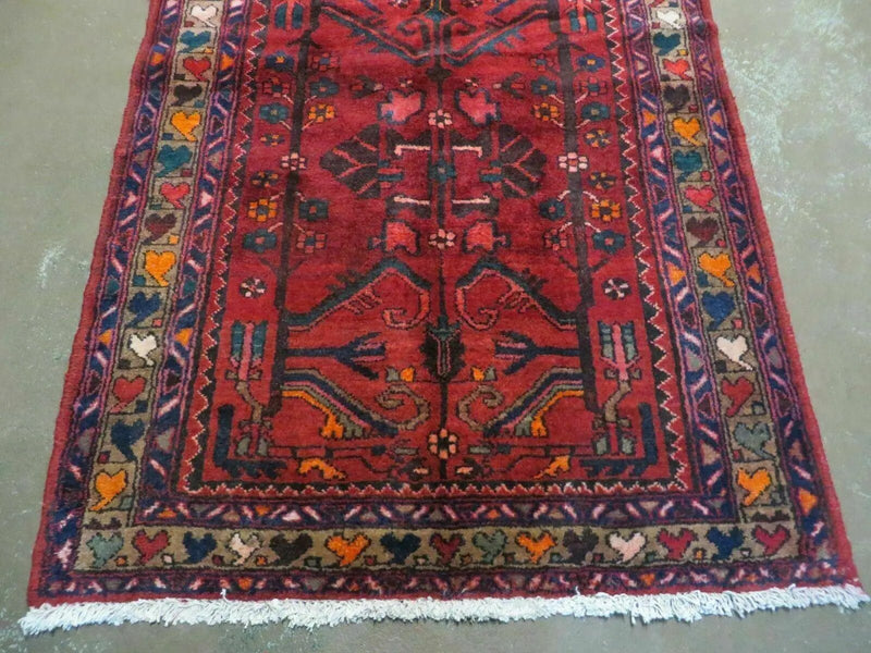 Antique Persian Hamadan Runner 3.4 x 9.7 - Wool, Red and Navy Blue by Jewel Rugs