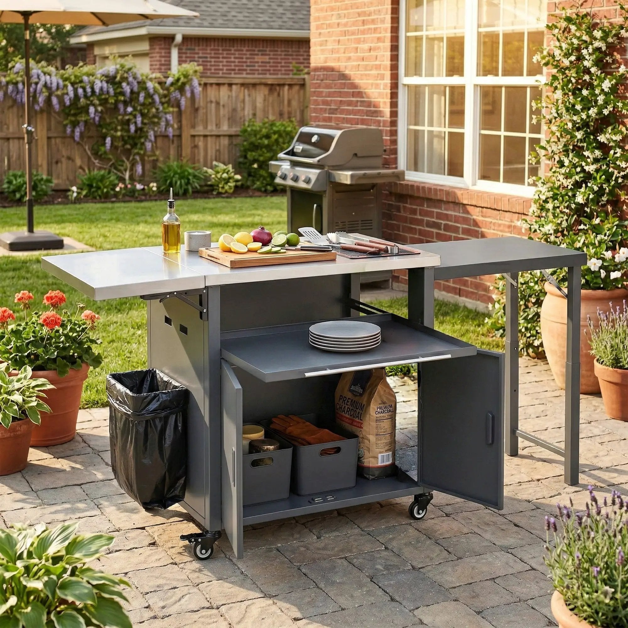 Foldable Outdoor Prep Station BBQ Cart Patio Dining Cart by HouseOfZazla